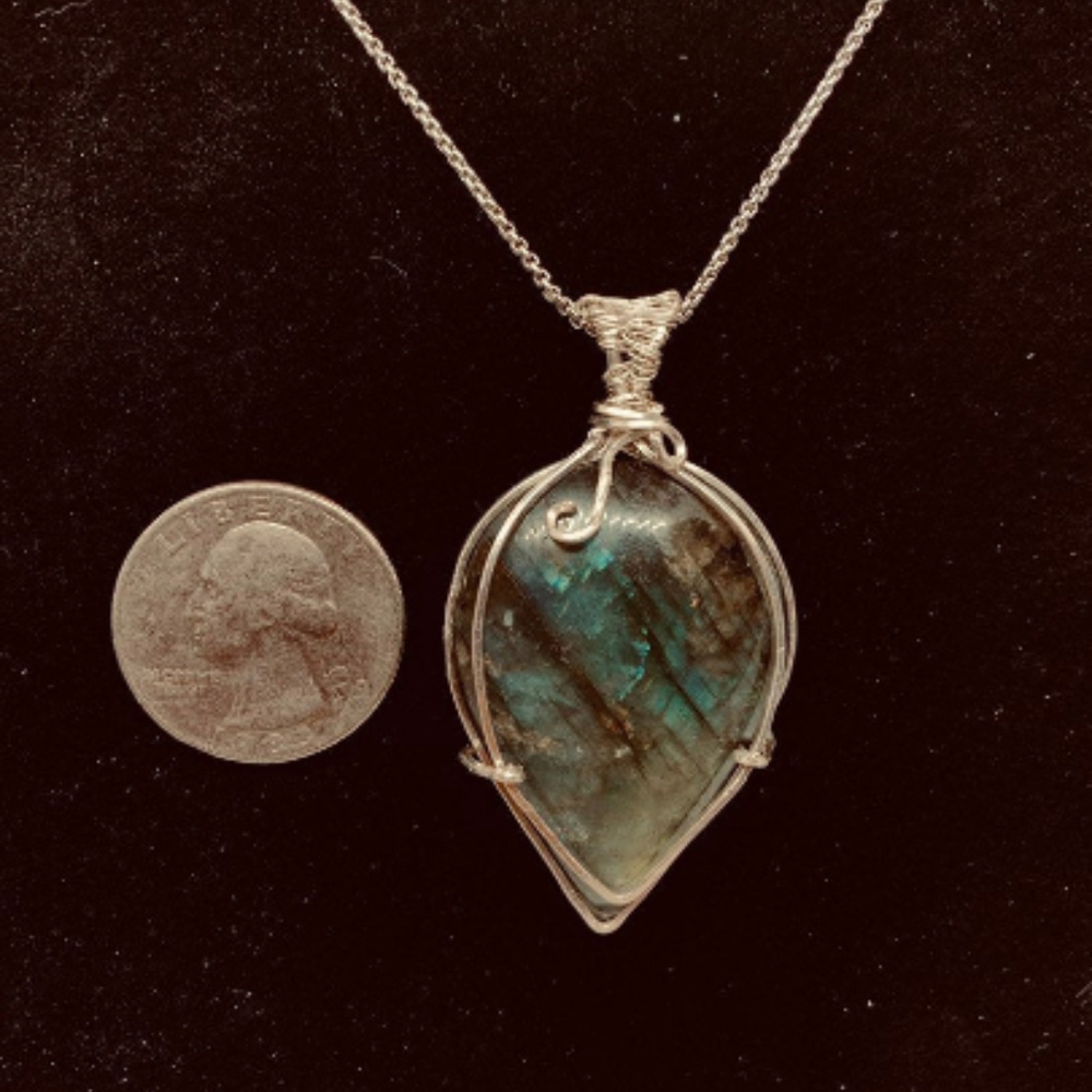 Labradorite and argentium silver wire wrapped pend